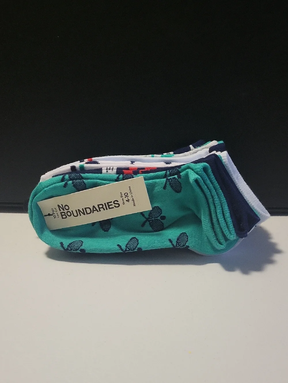No Boundaries Ladies Crew Socks - Teal, Navy & White Mix.     9